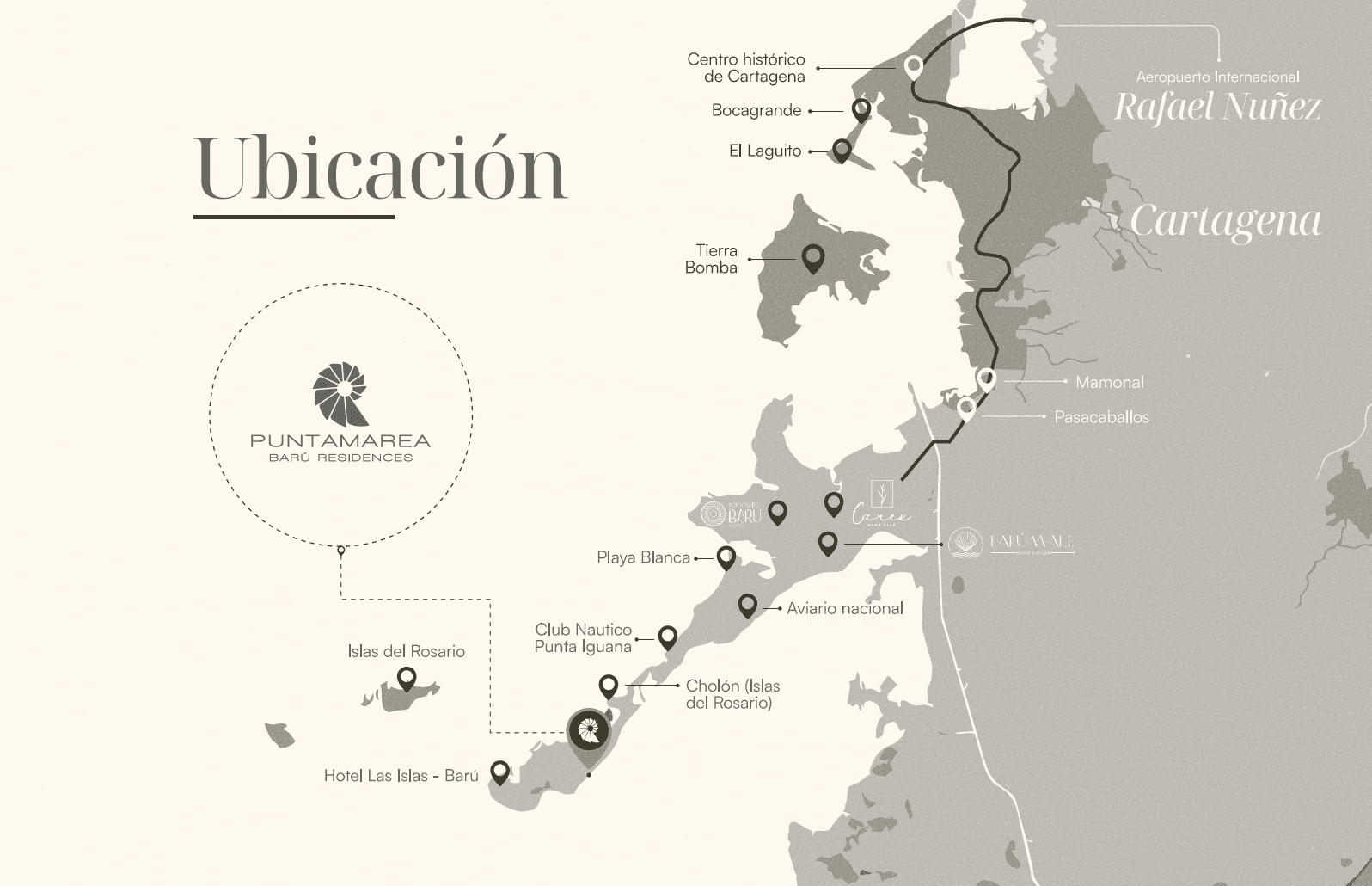 Mapa de ubicación de PUNTAMAREA en Barú, cerca a Cartagena